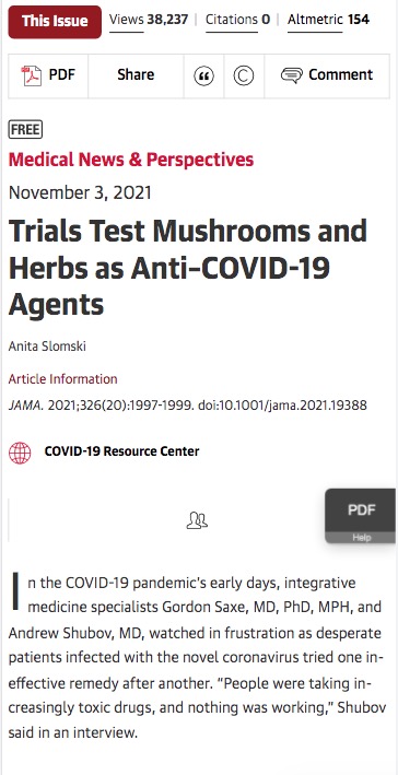 CORONA VIRUS Prevention – Research on Mushrooms and Herbs as Anti–COVID-19 Agents